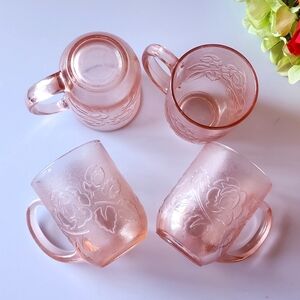 Set of (4) VTG. Glcoloc France, Pink Depression Glass. Coffee/Tea Mugs.